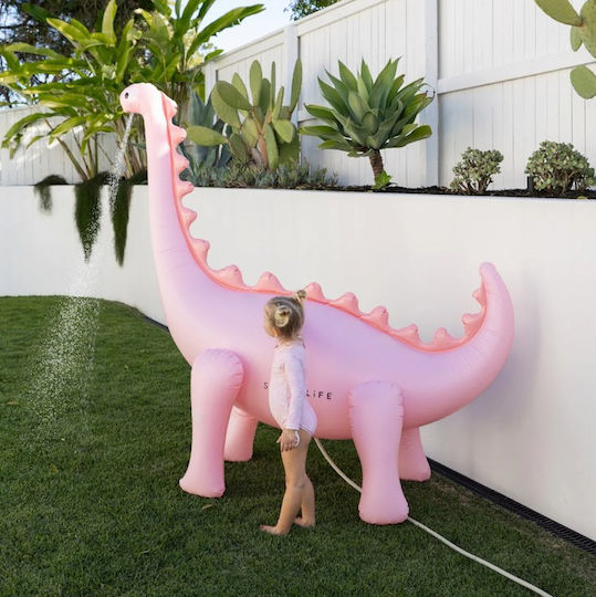 Sunnylife Inflatable Water Toy Giant Dino Sprinkler Into Wild Pink
