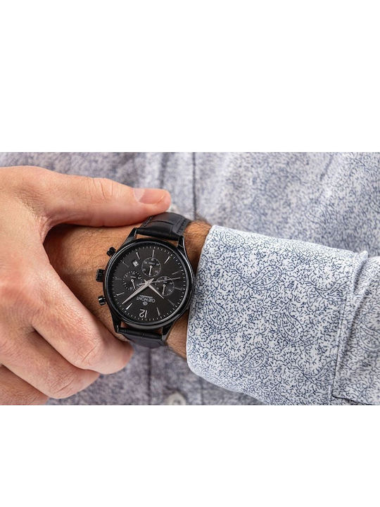 Men's Chronograph Battery Watch with Black Leather Strap