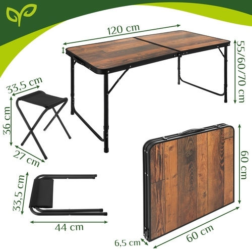 Gardlov Aluminum Table Set for Camping Folding in Case 36x27x33.5cm Brown