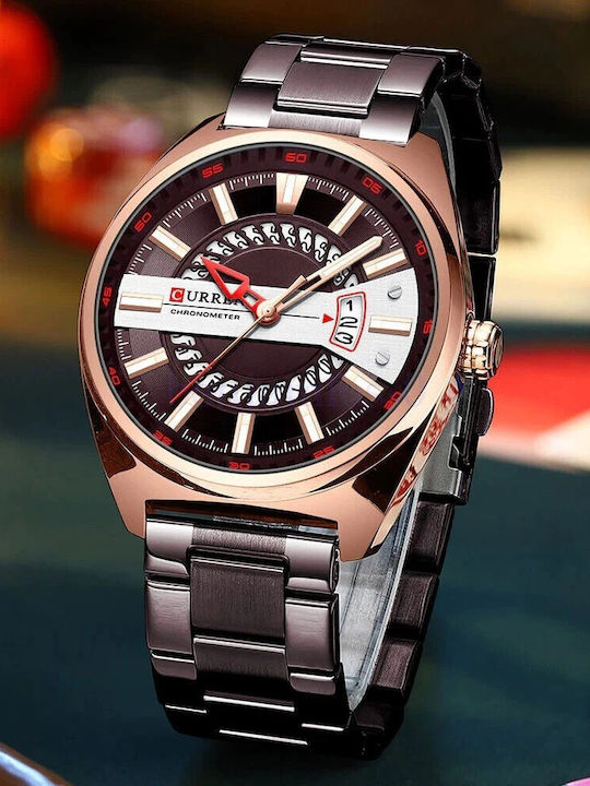 Curren Men's Watch 44mm Battery with Brown Stainless Steel Bracelet