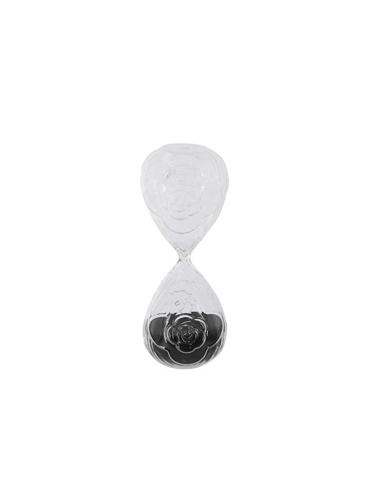 Artekko Hourglass Γυάλινη Κλεψύδρα Ανάγλυφο Τριαντάφυλλο Μαύρη Άμμο 8.6x8.6x20.4 Cm