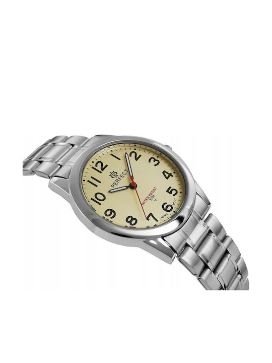Perfect Men's Battery Watch with Silver Metal Bracelet