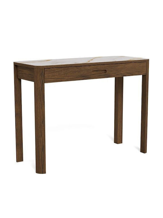 Melfero 104 Konsole Σκούρα Δρυς, Λευκό Μάρμαρο L100xB40xH75cm