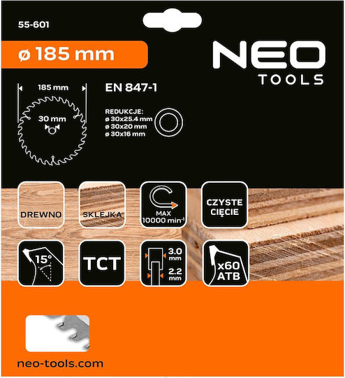 Neo Saw Blade Carbide-tipped 185 X 30 Mm 60 Teeth
