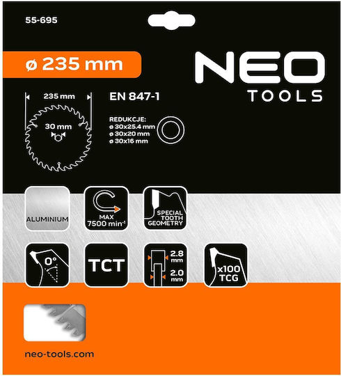 Neo Saw Blade Carbide 235 X 30 Mm 100 Teeth Aluminum
