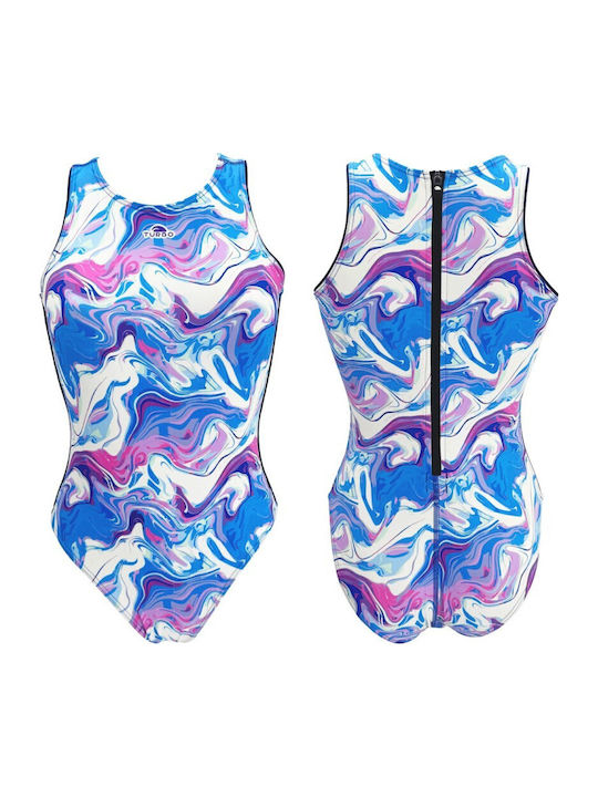 Activewear Swimsuit with Zipper Floral White