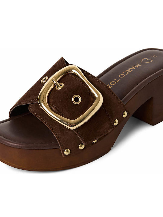 Leather Mules with Low Heel in Brown Colour