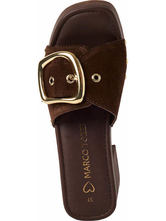 Leather Mules with Low Heel in Brown Colour