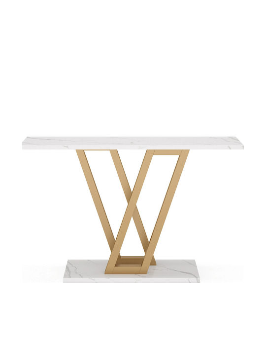 Consolă Metalică cu Suprafață din Marmură White/gold Marble Imitation L110xL30xH80buc