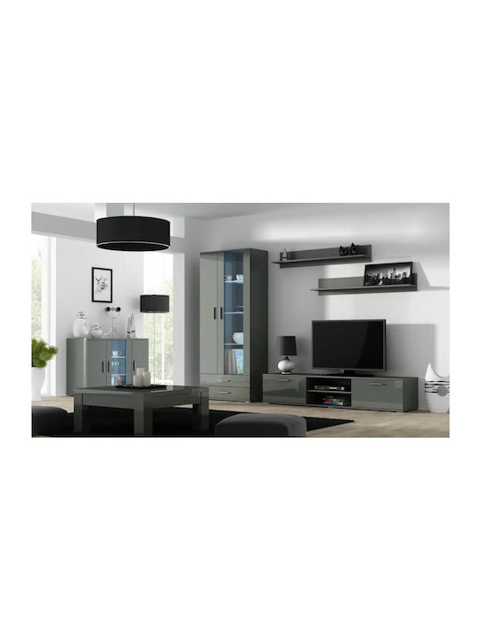 Vitrină Pentru Sufragerie Din Placă Din Lemn Agregat Cu Geamuri Gri 80x41x192cm