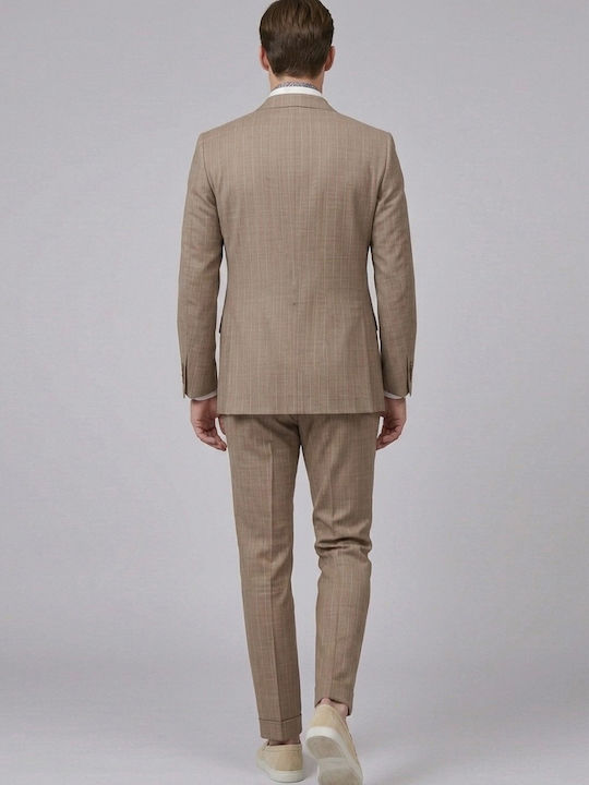 Ανδρικό Κοστούμι με Στενή Εφαρμογή Beige