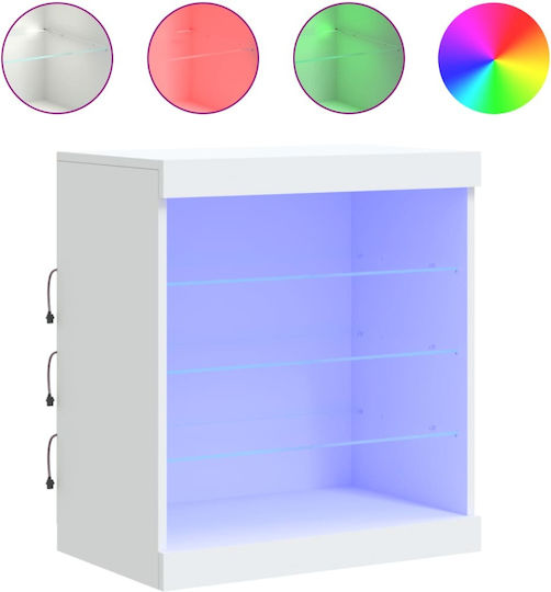Wall Living Room Display Cabinet made of Particleboard with Glass & Lighting White 60.5x37x67cm