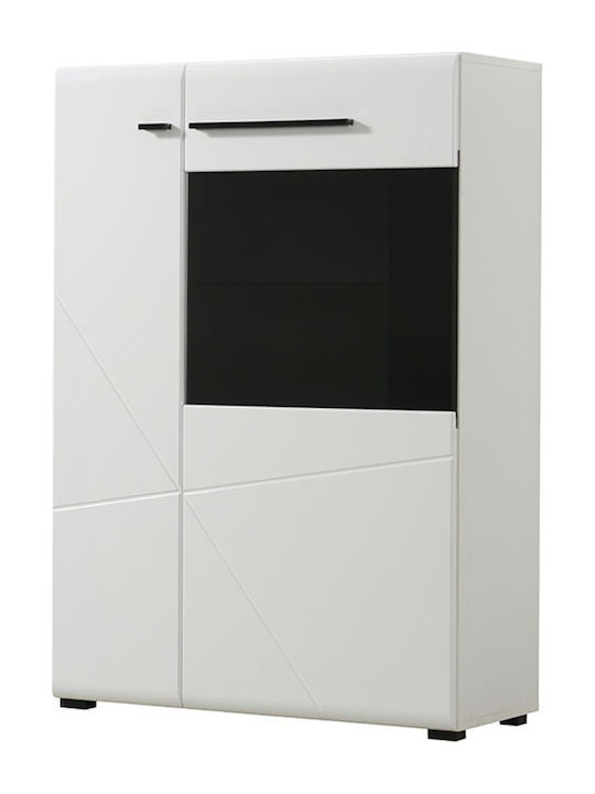 Trentino 2K VS1 Living Room Display Cabinet made of Particle Board with Glass and Lighting White / Black / White Lacquer 57.5x35x124cm