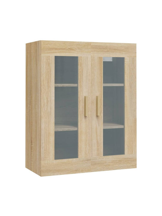 Wall Living Room Display Cabinet made of Particleboard with Glass Beige 69.5x34x90cm