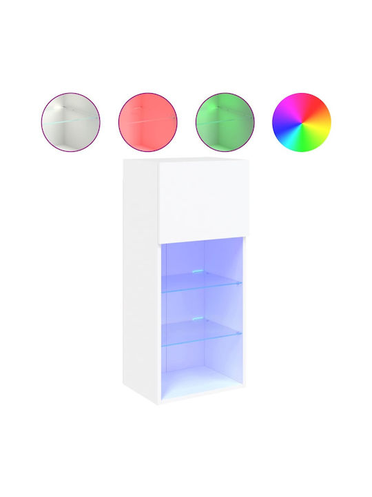 Wall Living Room Display Cabinet made of Particleboard with Glass & Lighting White 40.5x30x90cm