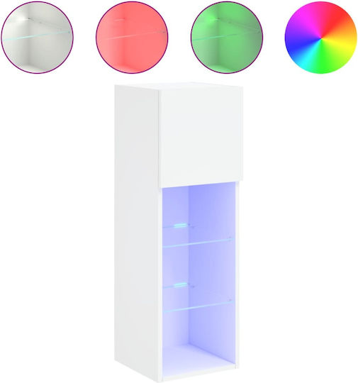 Vitrină Suspendată pentru Sufragerie din Placă Aglomerată, Albă, cu Geam și Iluminare LED 30.5x30x90cm