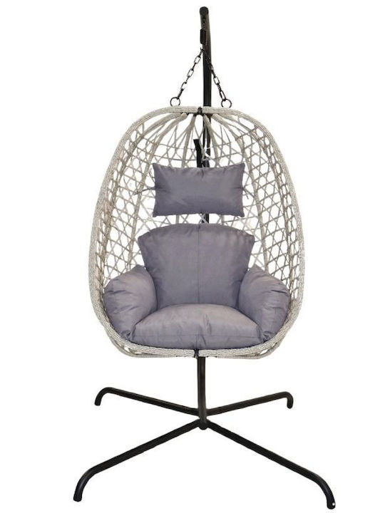 Armchair Swing with Stand and Pillow Fabric Gray Load Weight Up to 120kg L100xW100xH196cm