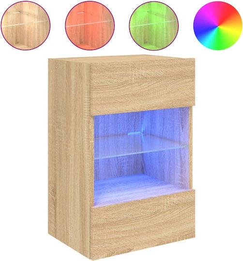 Wall Living Room Display Cabinet made of Particleboard with Glass & Lighting Sonoma Oak 40x30x60.5cm