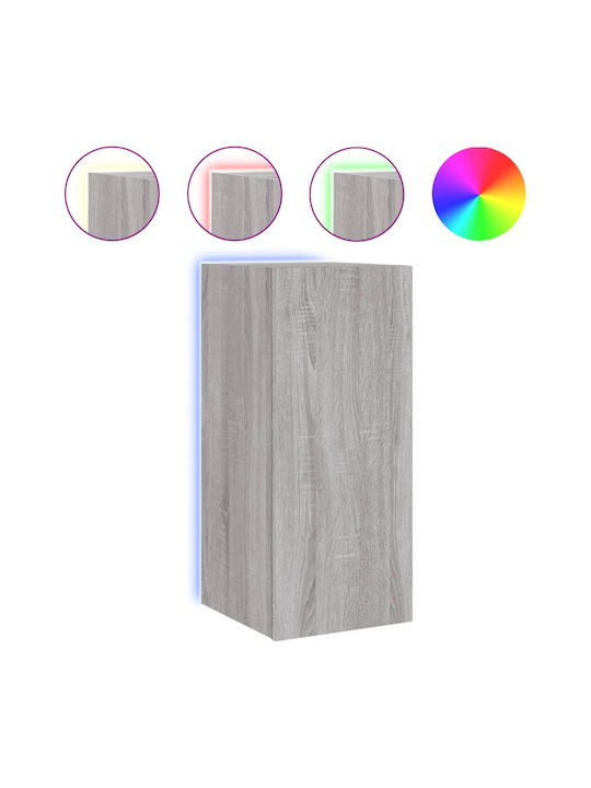 Wand Wohnzimmer Vitrine aus Spanplatte mit Glas & Beleuchtung Grey Sonoma 30.5x35x70cm