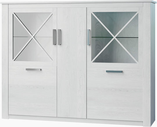 Ashly Boden Vitrine aus Massivholz mit Verglasung Weiß 171,5x37,5x143cm 000242
