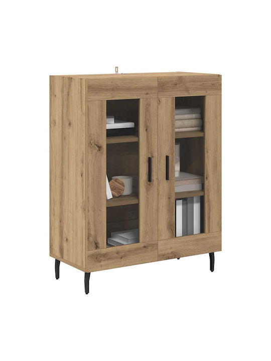 Floor-standing Living Room Display Cabinet made of Particleboard with Glass Brown 69.5x34x90cm