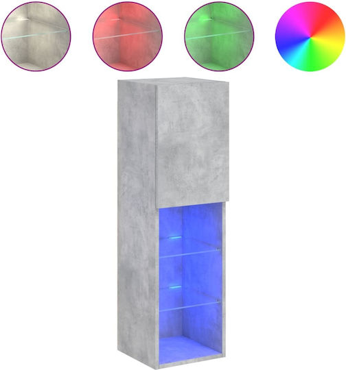 Wall Living Room Display Cabinet made of Particleboard with Glass & Lighting Grey 30.5x30x102cm