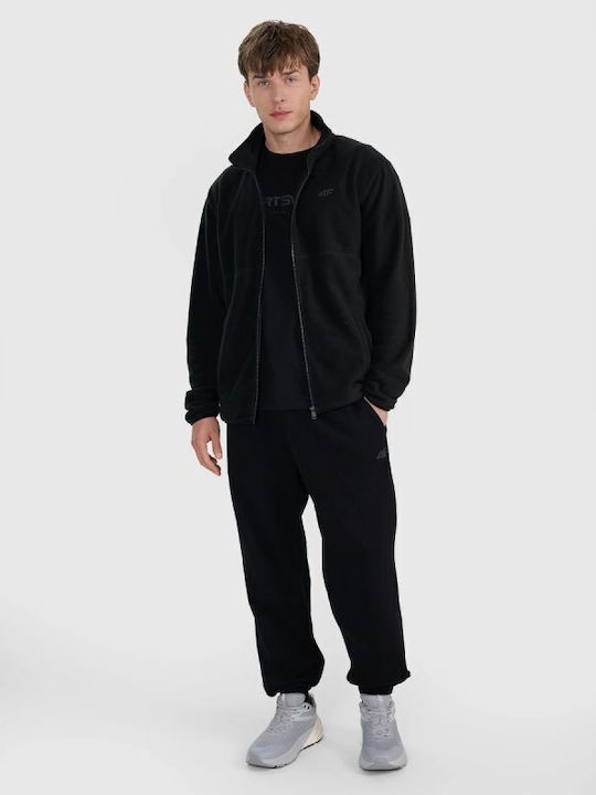 Jachetă Fleece Bărbătească Cu Glugă Neagră