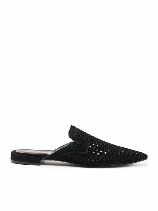 Flat Leather Mules In Brown Colour
