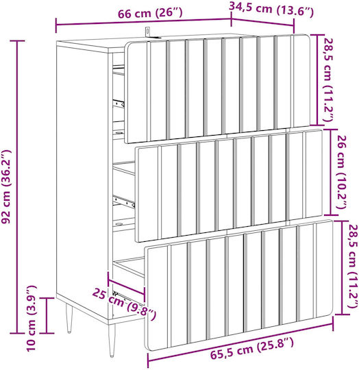 Bedroom Chest of Drawers Wooden Reclaimed Wood 66x34.5x92cm
