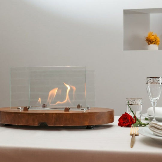 SteweHome Schreibtisch Oval Bioethanol-Kamin Natürliches Eichenholz Luxuriöses Kauri 35×25 Cm