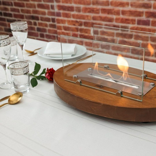 SteweHome Schreibtisch Oval Bioethanol-Kamin Natürliches Eichenholz Luxuriöses Kauri 35×25 Cm