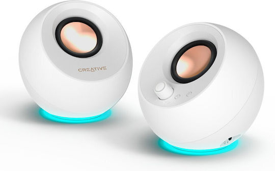 Creative Pebble Pro Ηχεία Υπολογιστή 2.0 με RGB Φωτισμό και Bluetooth Ισχύος 20W σε Λευκό Χρώμα