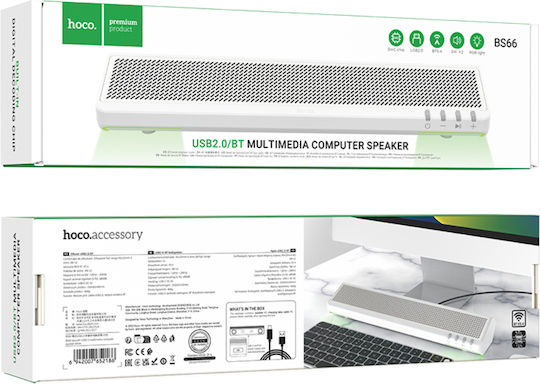 Hoco BS66 Безжични компютърни тонколони Компютърни тонколони 2.0 с Bluetooth и мощност 6W в Бял цвят