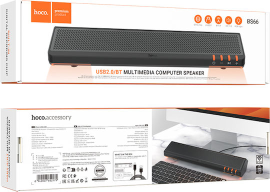 Hoco BS66 Ασύρματα Ηχεία Υπολογιστή 2.0 με Bluetooth και Ισχύ 6W σε Μαύρο Χρώμα