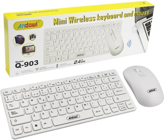 Andowl Q-903 Kabellos Tastatur & Maus Set Englisch US Weiß