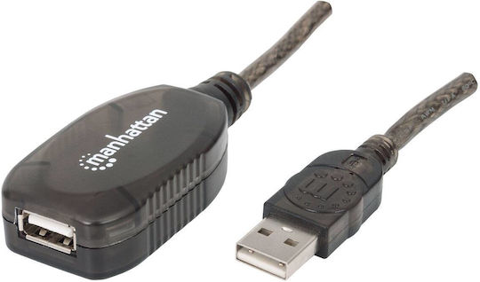 Manhattan USB 2.0 Cable USB-A male - USB-A female Μαύρο 20m 150958