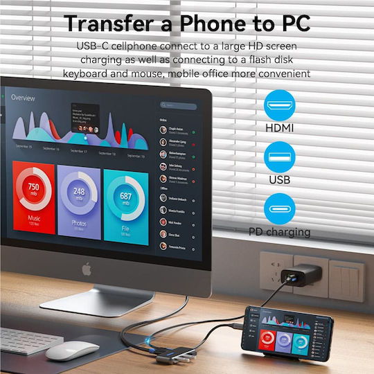 Vention USB Хъб 3 Порта USB 3.2 с Връзка USB-C / USB-A / Ethernet