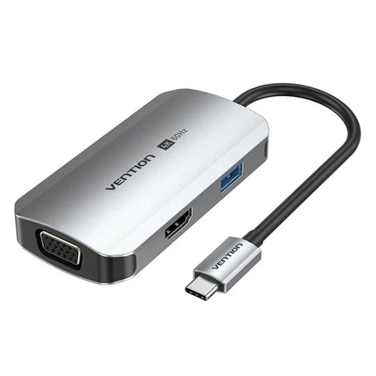 Vention USB-C Docking Station με HDMI 4K PD και σύνδεση 2 Οθονών Γκρι (TOAHB)