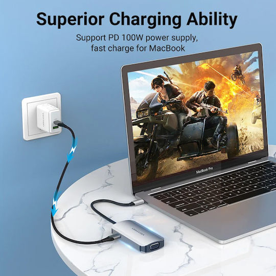 Vention USB-C Docking Station με HDMI 4K PD και σύνδεση 2 Οθονών Γκρι (TOAHB)