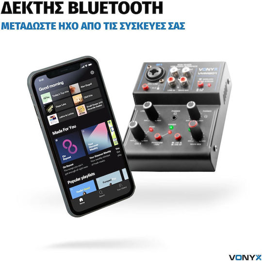 Vonyx VMM201 Αυτοενισχυόμενος Αναλογικός Μίκτης 2 Καναλιών / 2 Εισόδους XLR & Bluetooth