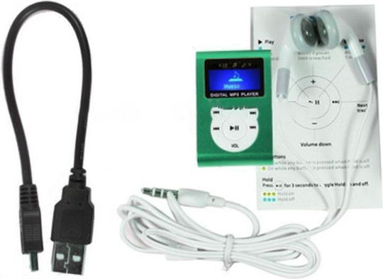 Mini USB Metal Clip MP3 Player (32GB) με Οθόνη LCD Πράσινο