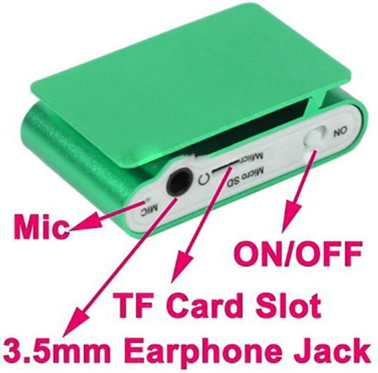 Mini USB Metal Clip MP3 Player (32GB) με Οθόνη LCD Πράσινο