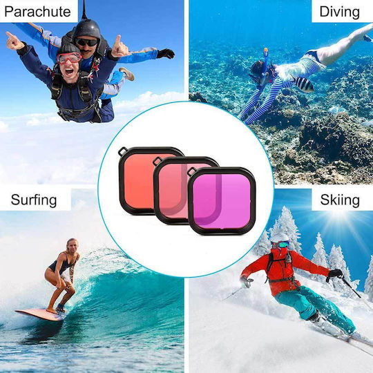 Комплект Филтри За Подводно Заснемане GoPro Hero 8 Черен Водоустойчив Калъф Червен Лилав Розов