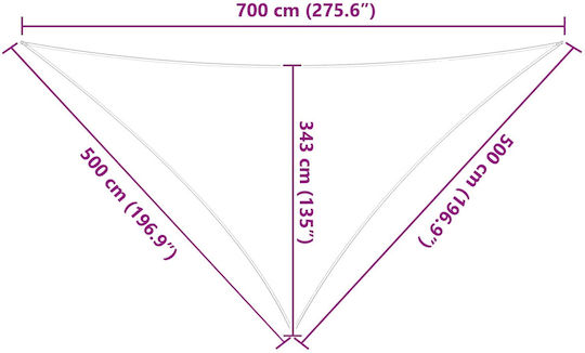 vidaXL Triangle Shade Sail Blue with PU Coating 5x7x5m