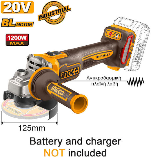 Ingco CAGLI212027E Τροχός 125mm Μπαταρίας Brushless 20V Solo