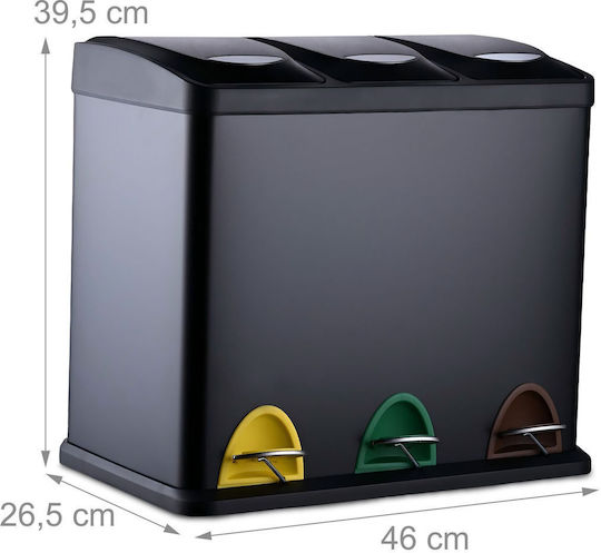 Relaxdays Metallischer Mülleimer mit Pedal Schwarze 24lt