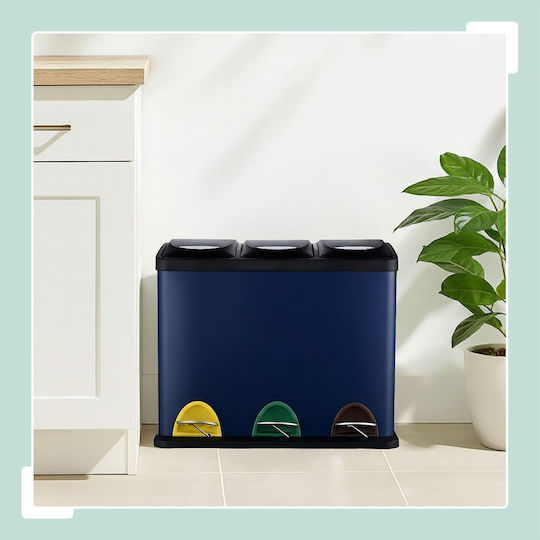 Relaxdays Metallic Recycling Bin with Pedal Blue 24L