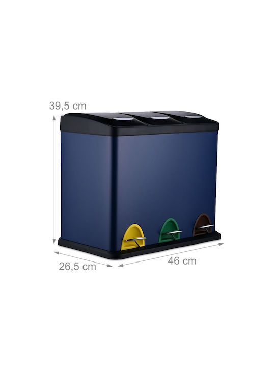 Relaxdays Metallischer Mülleimer mit Pedal Blau 24lt