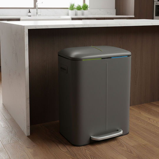 Relaxdays Coș de Reciclare Metalic cu Pedală Gri 40l