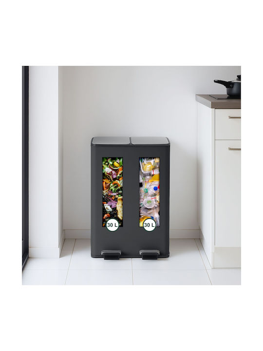 Relaxdays Coș de Gunoi Plastic cu Pedală Negru 60l